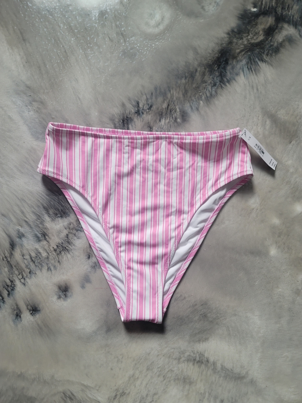 PINK Victoria's Secret Pink and White Vertical Stripe High-Cut Bikini Bottom